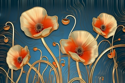 Red poppies in art deco style