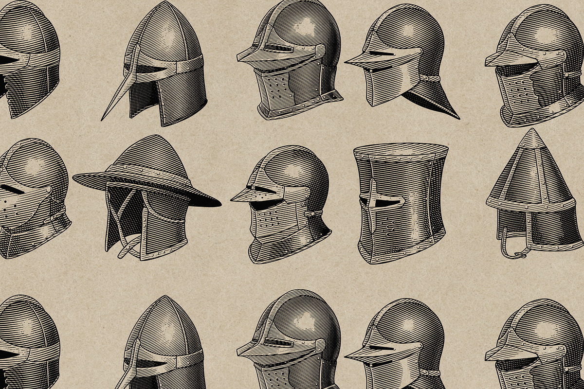 Medieval Helmet Engraving Collection, an Object Illustration by Kaizla03 (Photo 5 of 5)