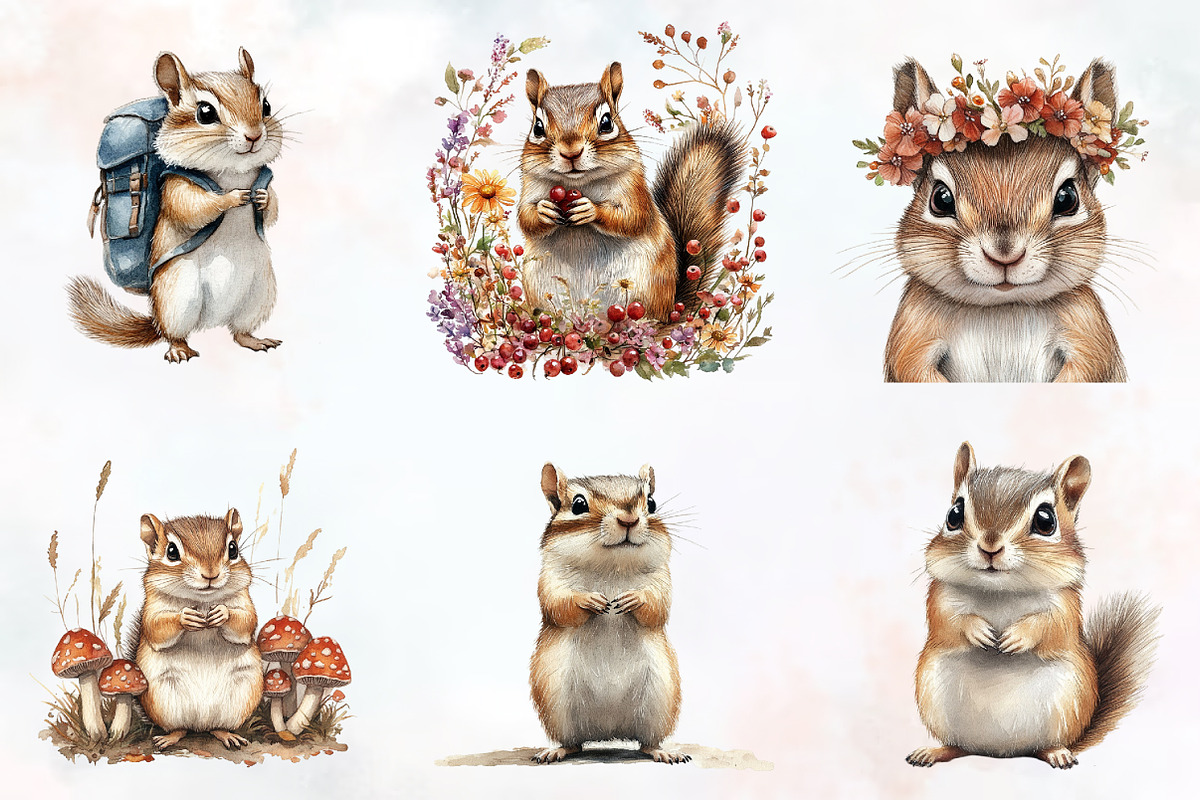 Chipmunk Watercolor Cliparts, an Animal Illustration by RobertsArt (Photo 2 of 7)