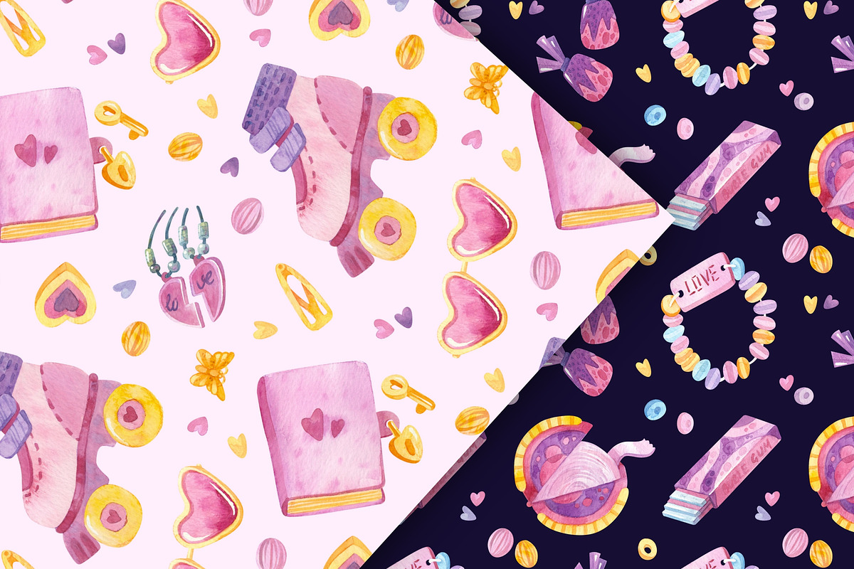 90s Watercolor clipart, patterns, a Decorative Illustration by Valin Malin (Photo 10 of 14)