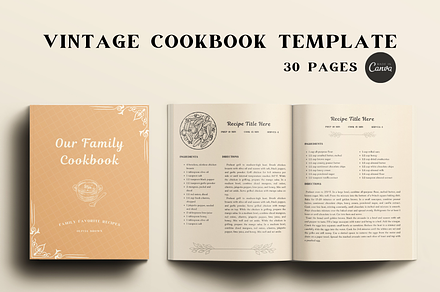 Vintage Recipe Book Template CANVA, a Magazine Template by OrganizationOasisRo