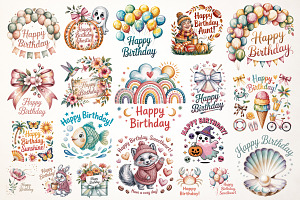 Happy Birthday Designs Bundle 25 PNG