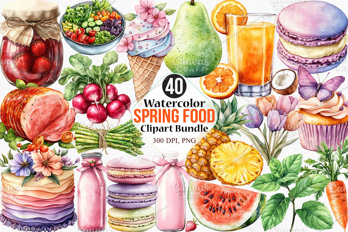 Watercolor Spring Food Clipart PNG, an Illustration by Canvas Craft (Photo 1 of 7)