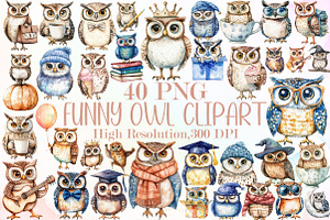 Watercolor Funny Owl Clipart Bundle, an Illustration by Sublimation Artist