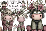 Christmas Highland Cow Clipart, an Illustration by Daily.Designs (Thumbnail 1 of 3)