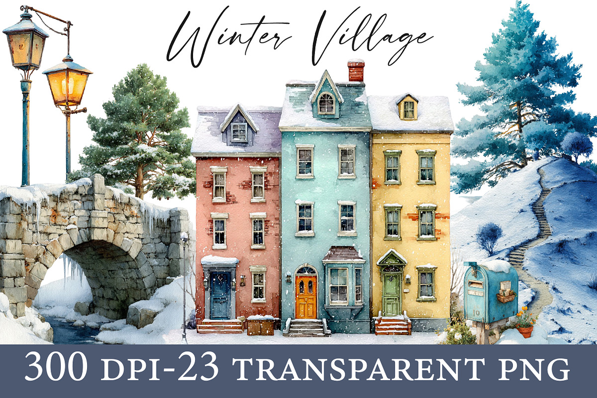 Winter Village Sublimation Clipart, an Illustration by Designworld (Photo 1 of 6)