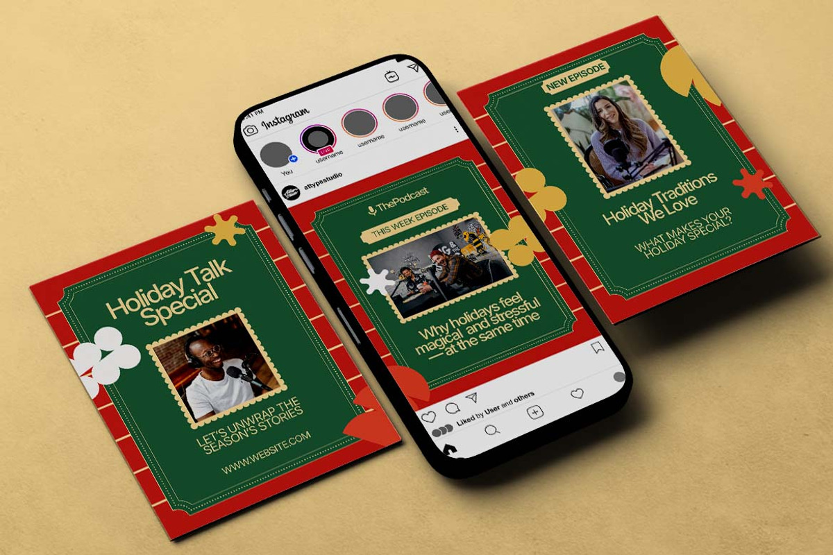 Podcast Holiday Instagram Carousel, a Social Media Template by Attype (Photo 2 of 5)