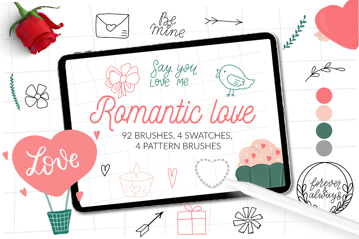 Valentines doodle Procreate BUNDLE, a Brush Add-On by Let's Art (Photo 1 of 10)