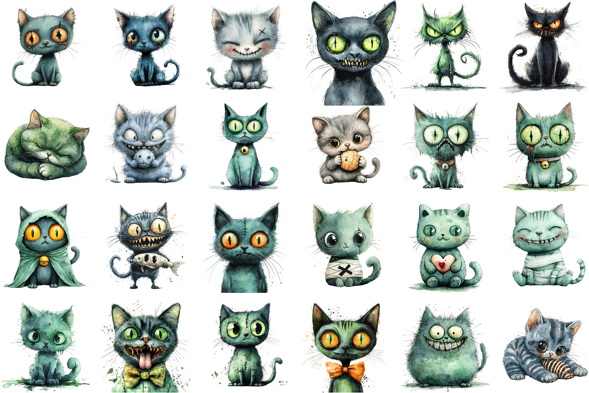 Green Zombie Cat Clipart, an Illustration by Sublimation Artist (Photo 2 of 6)