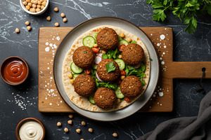 Falafel balls served on flatbread wi, a Food & Drink Photo by professorinc