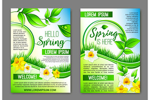 Hello Spring Flowers Vector Floral Posters Set