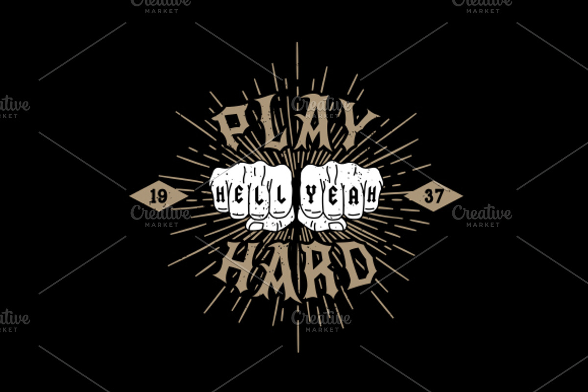 Vintage Label Play Hard, Hell Yeah, an Illustration by Ezepov (Photo 2 of 2)