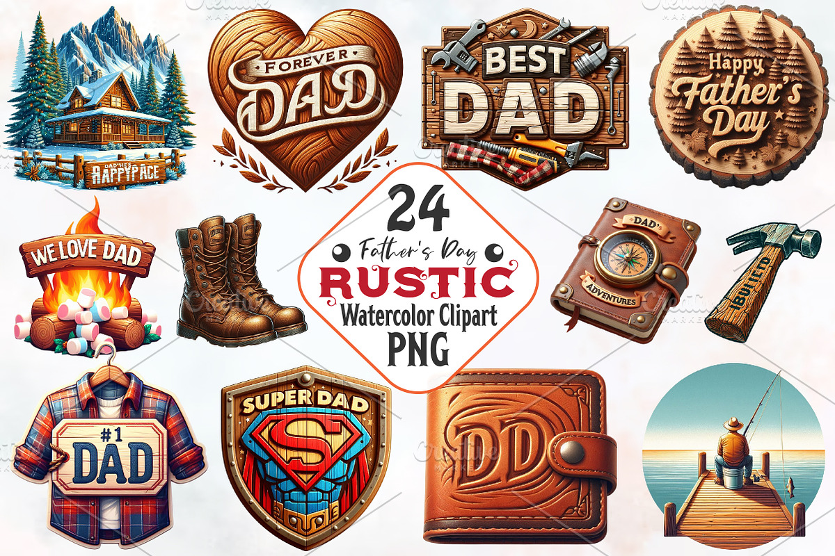 Rustic Father's Day Watercolor Png, an Illustration by RobertsArt (Photo 1 of 8)
