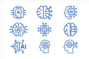 Artificial Intelligence Icons Set, an Outline Icon by Vectorium Studio