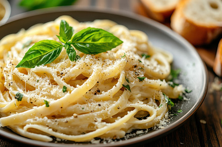Creamy fettuccine alfredo with parme, a Background Photo by Pixeness
