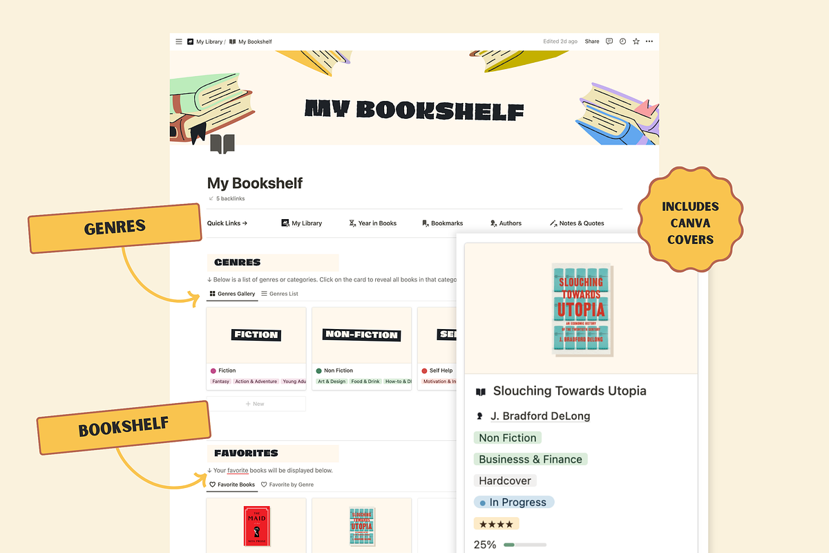 Notion Books and Reading Template, a Templates & Theme by Woolshark (Photo 5 of 10)
