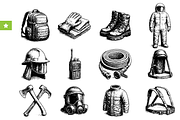 Firefighter Gear Vintage Icons Set, an Object Graphic by RT Studio (Thumbnail 1 of 4)