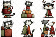 Watercolor Christmas Cats Clipart, an Illustration by Black Bird Studio (Thumbnail 3 of 6)