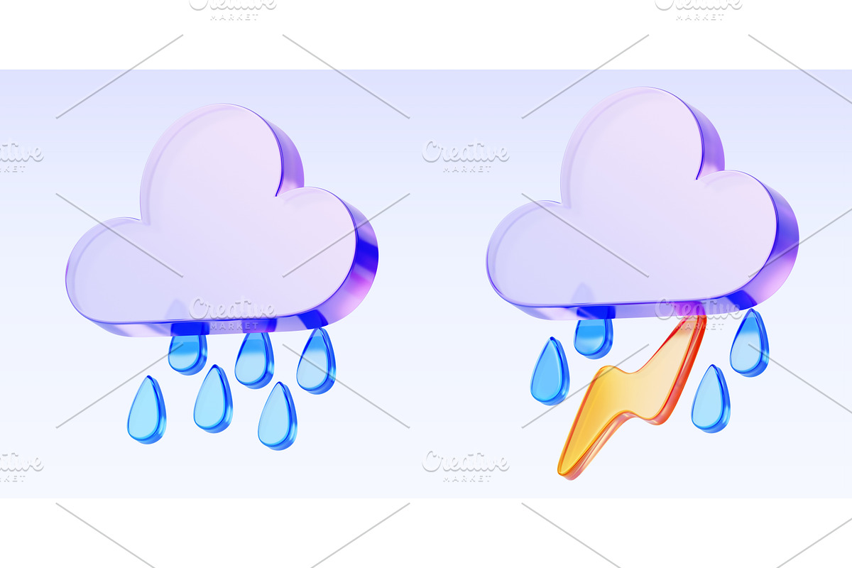 Weather forecast 3d render icon set, an Environmental 3D Model by Marozhkastudio