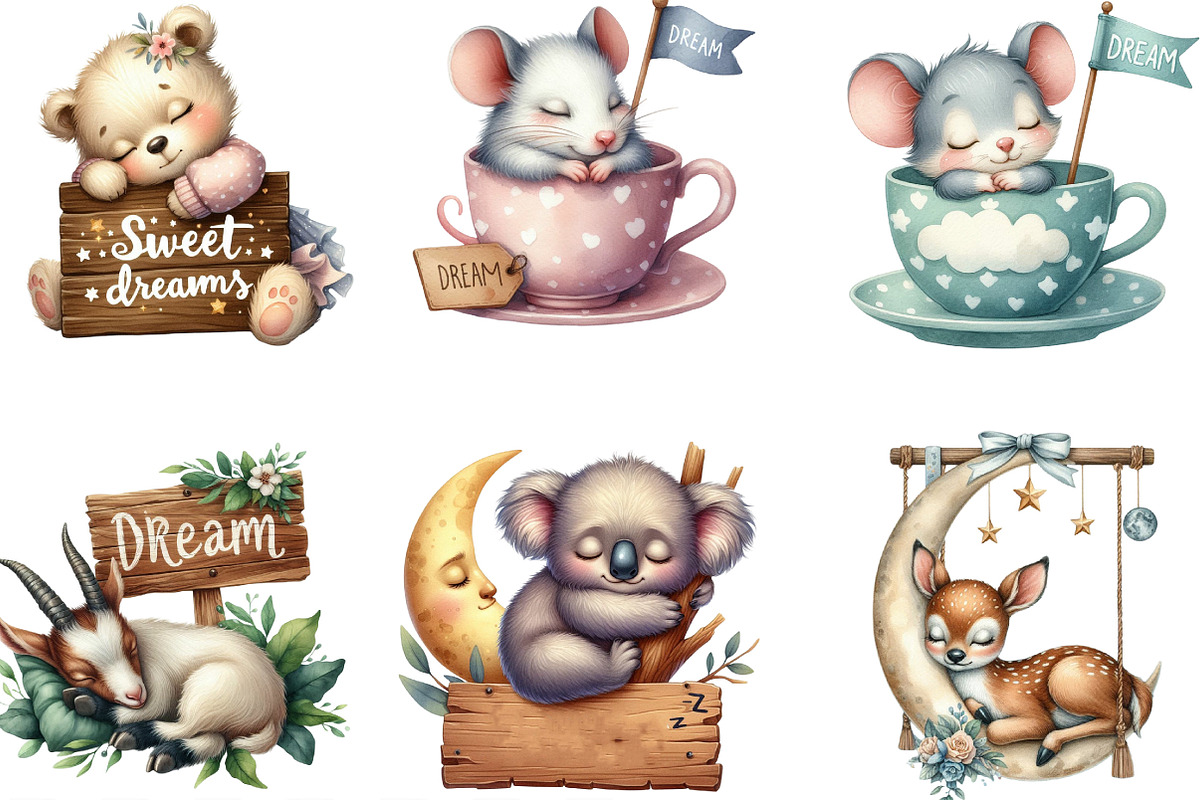 Sleepy Animals, Sweet Dreams Sign, an Illustration by Designking (Photo 3 of 4)