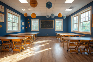 Creative classroom space with planet, a Photo by Tanuart