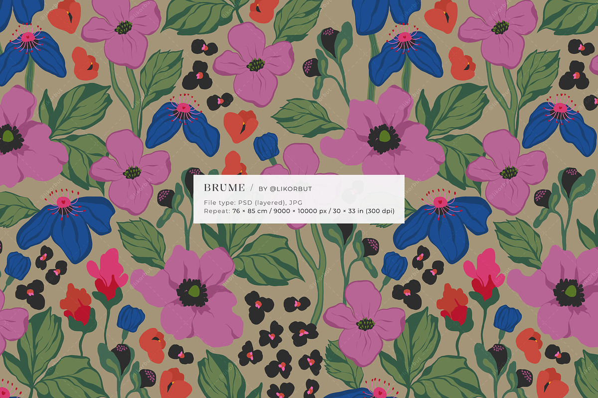 Moody Modern Floral Seamless Pattern, a Pattern Graphic by likorbut (Photo 2 of 13)