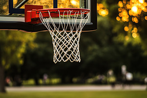 High quality basketball hoop in the warm glow of dawn at an outdoor court, a Sports & Recreation Photo by AlyaAnd