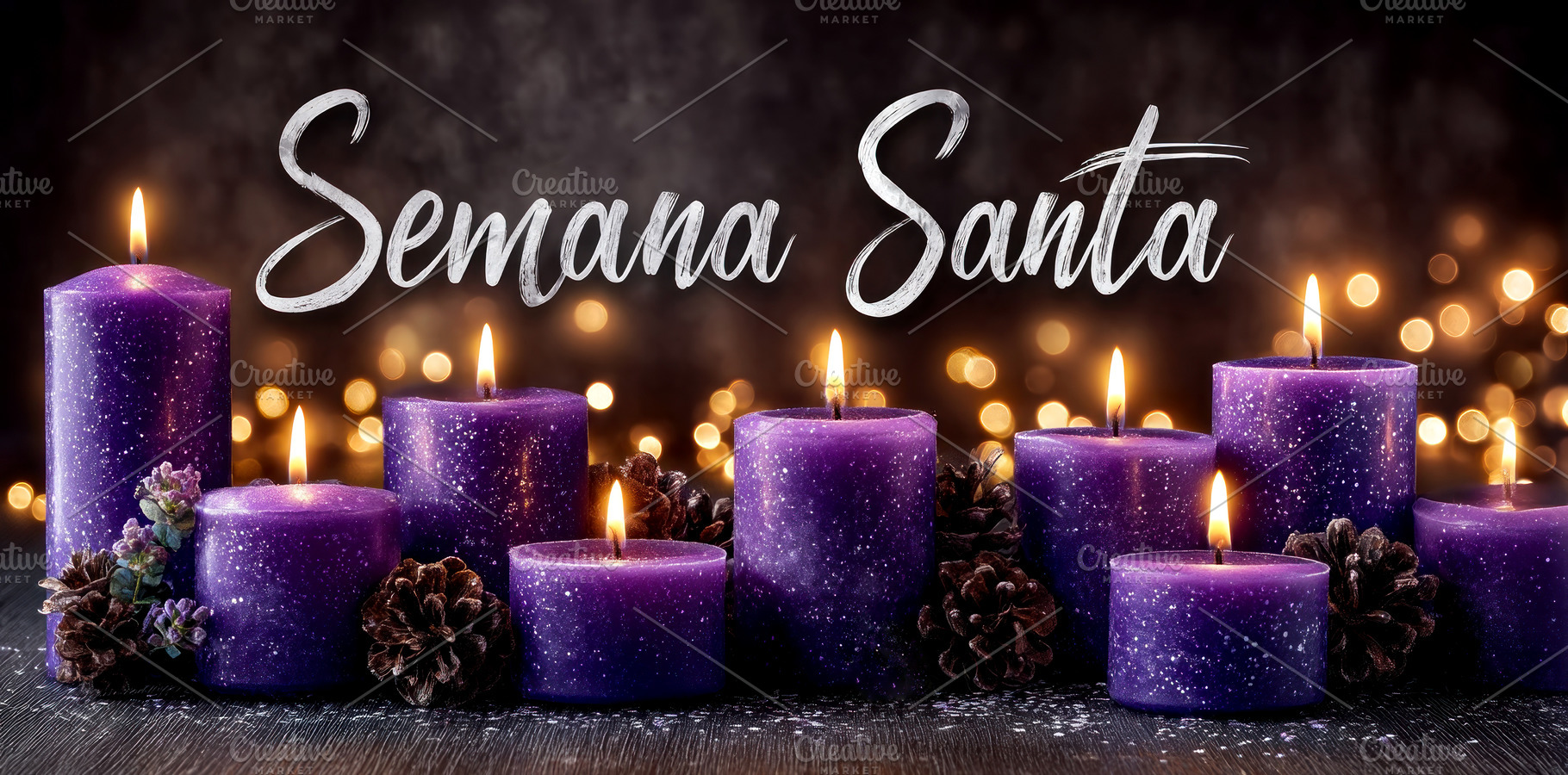 Semana Santa purple candles glowing with warm light and festive, a Holiday Photo by José Manuel Gelpi