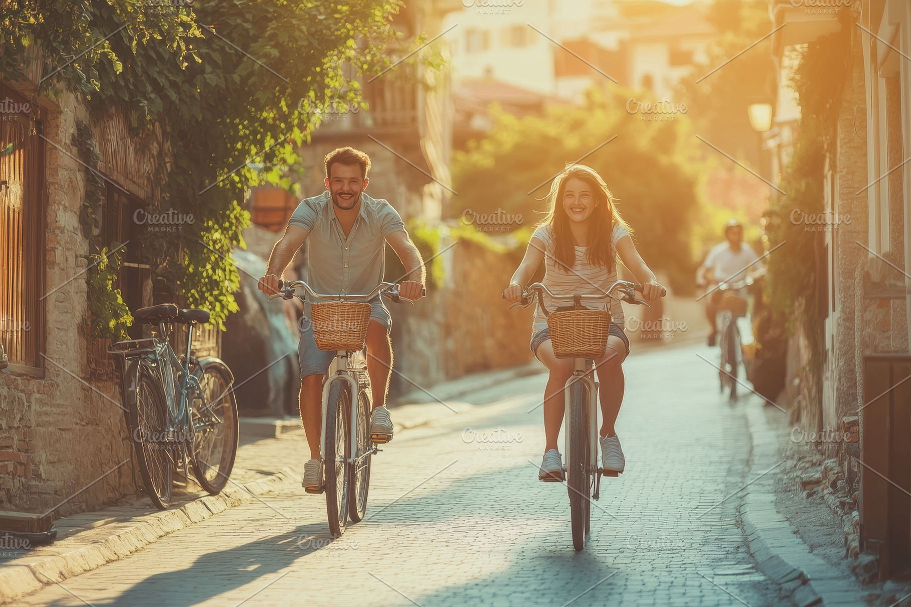 A girl and a man enjoy a fun bicycle, a Photo by Pavel_design