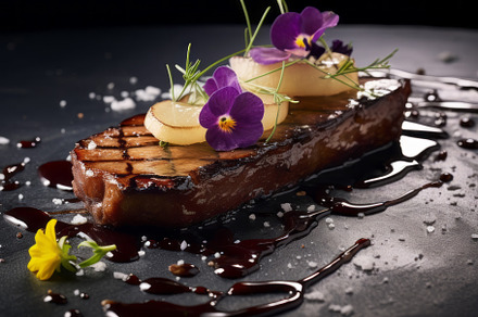 Foie gras, a pate decorated with edible flowers and micro greenery., a Food & Drink Photo by Natalia Klenova's Shop