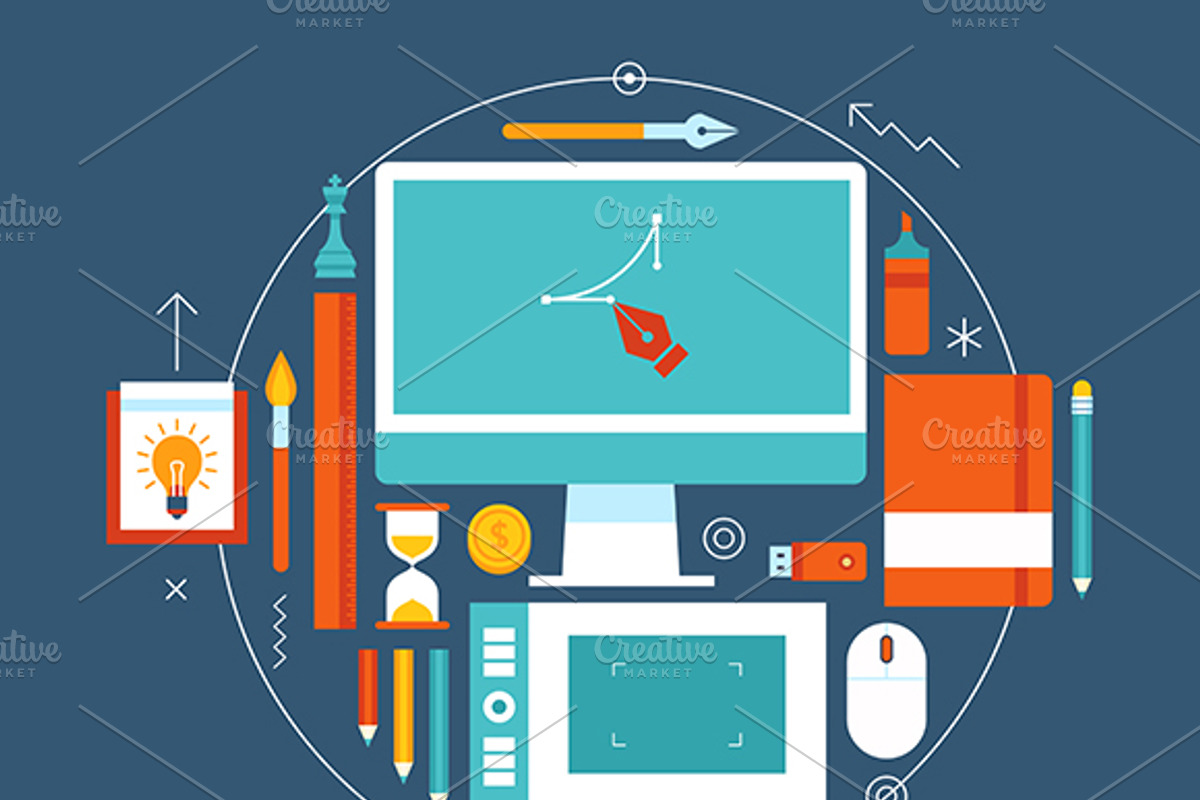 Graphic Designer Flat Workspaces, a Technology Illustration by painterr (Photo 4 of 5)