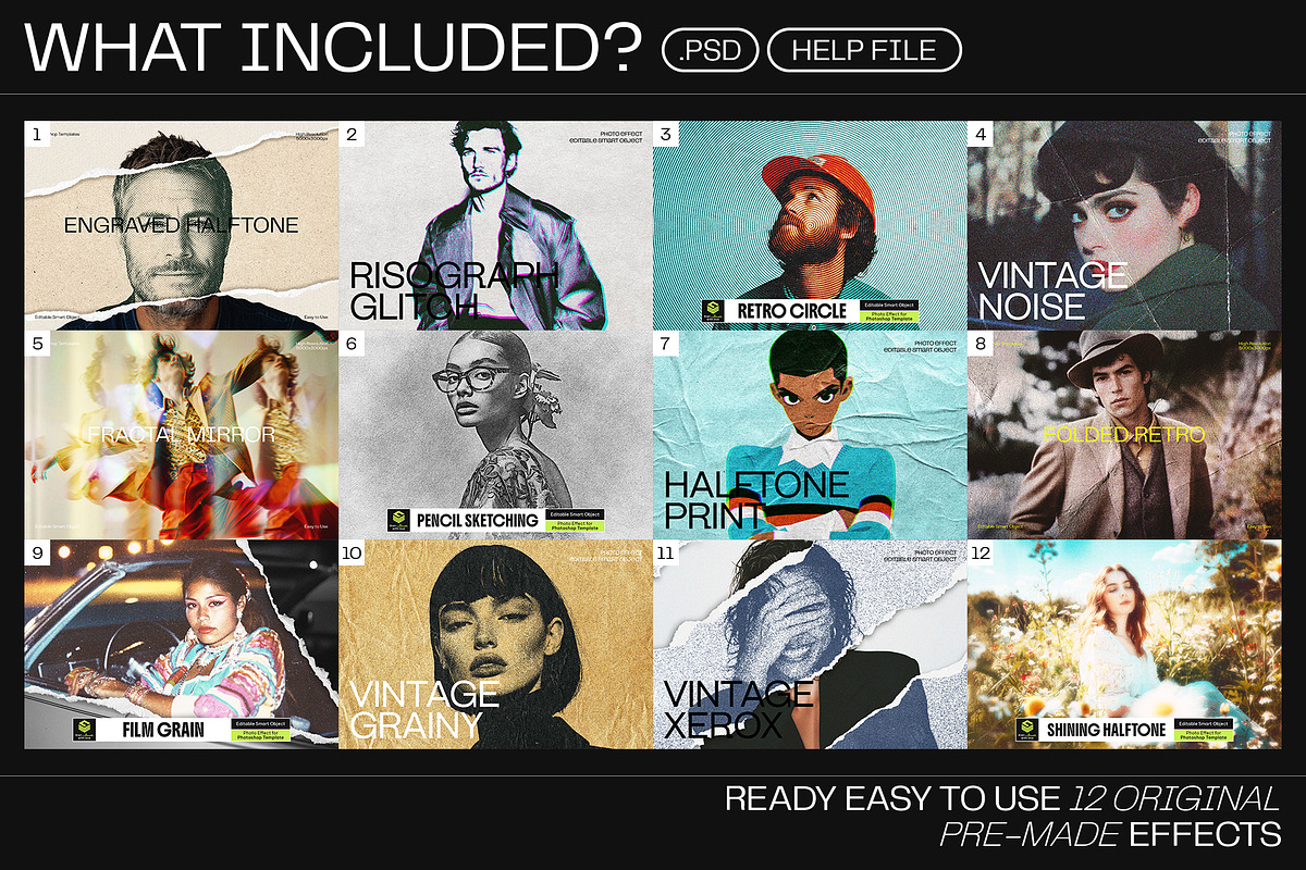 12 Photo Effect Templates, a Layer Style Add-On by iDoodle Studio