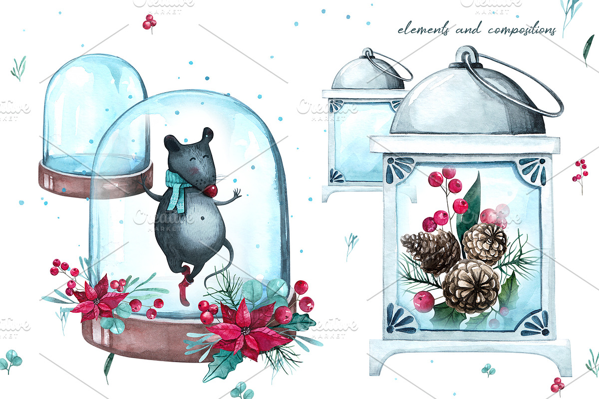 Christmas Mouse and flowers, an Illustration by YuliaBiser (Photo 10 of 11)