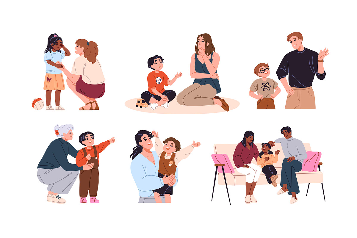 Parents support, talk to kids set, a Person Illustration by PaperTrident (Photo 1 of 7)
