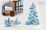 Winter landscape watercolor clipart, an Illustration by Kate Lanbina (Thumbnail 4 of 12)