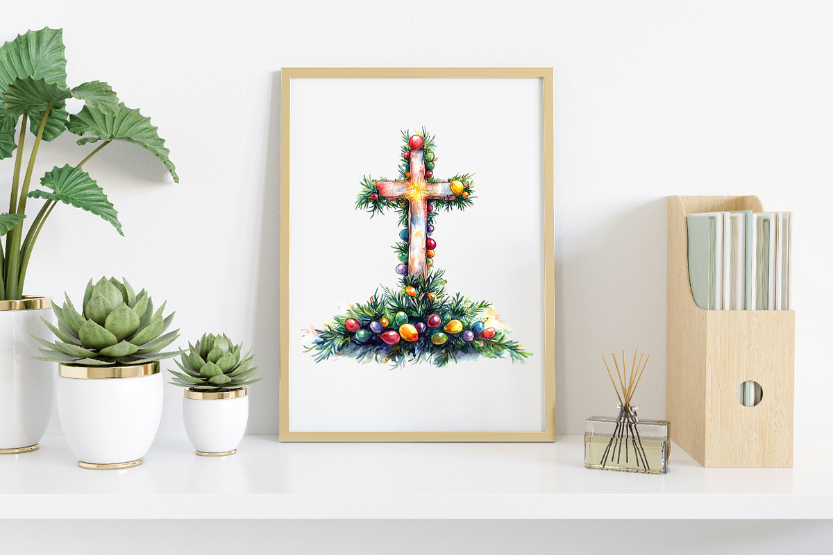Christmas Cross With Lights Clipart, an Illustration by Canvas Craft (Photo 5 of 7)