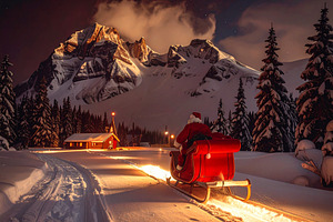 Santa Claus traveling through winter weather, a Holiday Photo by DanFLCreativo
