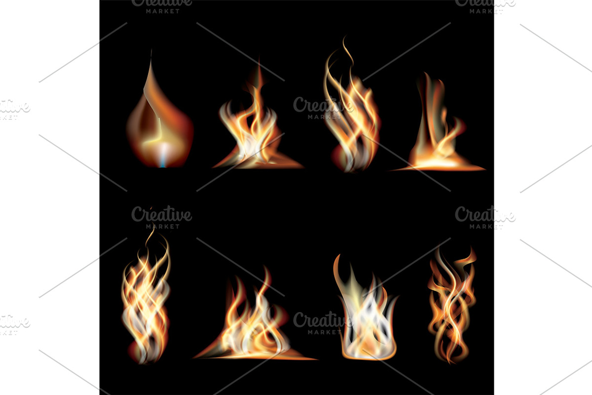 Realistic Burning Fire Flames Set, an Illustration by Booblgum