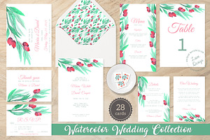 Rosehip Berry Watercolor Wedding Set