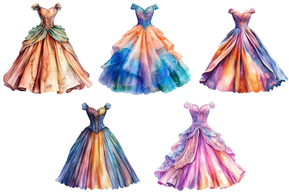 Elegant Watercolor Gown Clipart, an Illustration by Pixels.Craft (Photo 5 of 5)