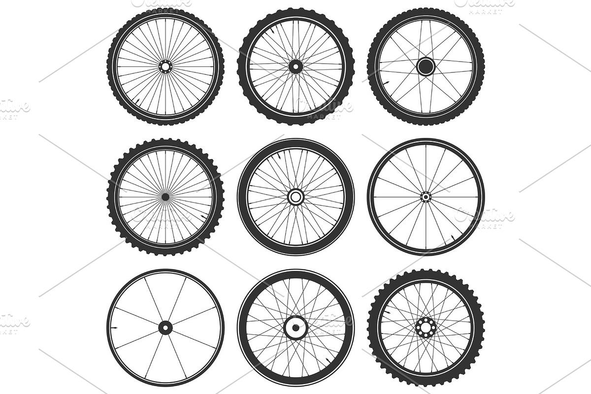 Bicycle wheel symbol,vector. Bike rubber. Mountain tyre. Valve. Fitness ...