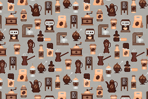 Pixel Coffee Seamless Pattern, a Pattern Graphic by barsrsind