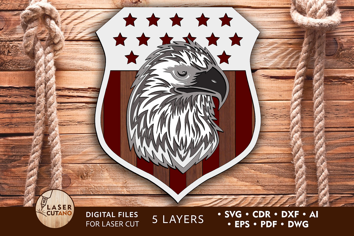 Eagle Multilayer Wall Decor,Cut File, a Templates & Theme by LaserCutano (Photo 1 of 7)