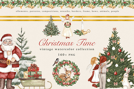Christmas Time Watercolor Collection, a Seasonal Illustration by Ooh Lily