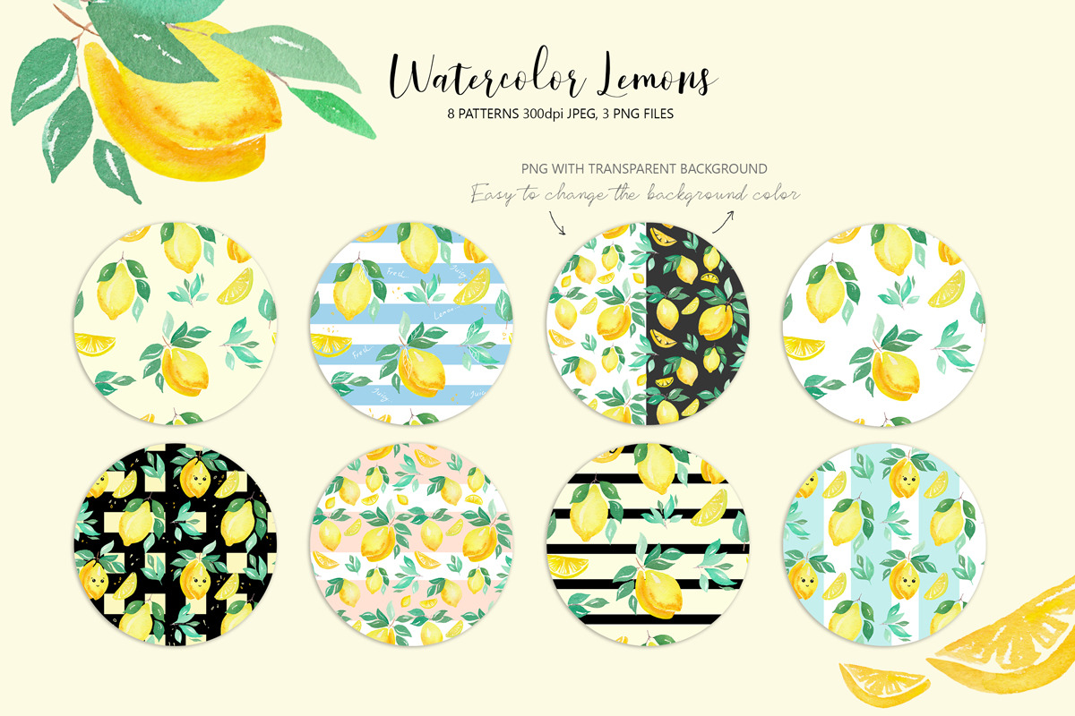 Watercolor lemons set, a Pattern Graphic by Jermolina Mockups (Photo 3 of 7)