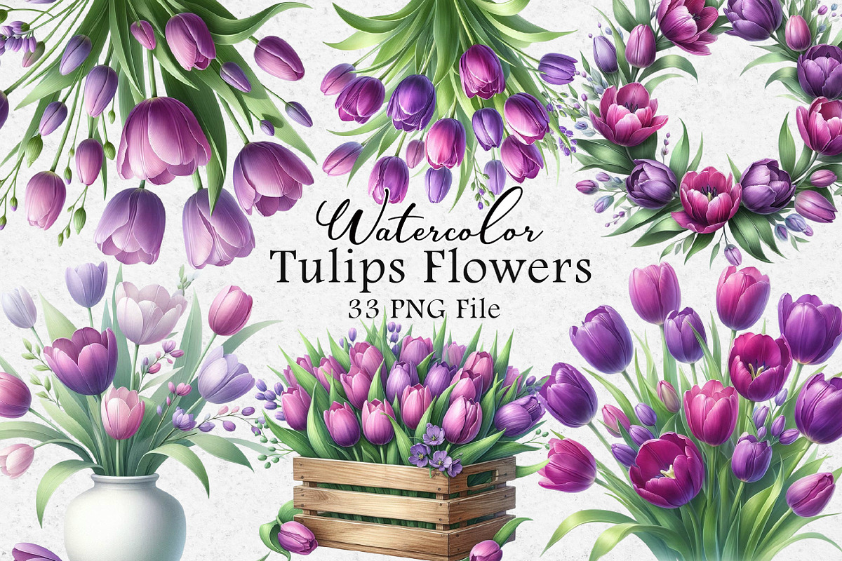 Watercolor Tulips Clipart Bundle, an Illustration by Dream Creation (Photo 1 of 4)