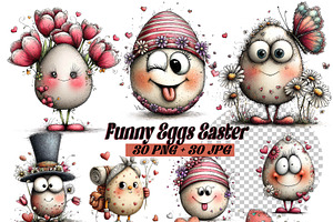 Funny Easter Eggs Clipart Whimsical, an Illustration by one-touch