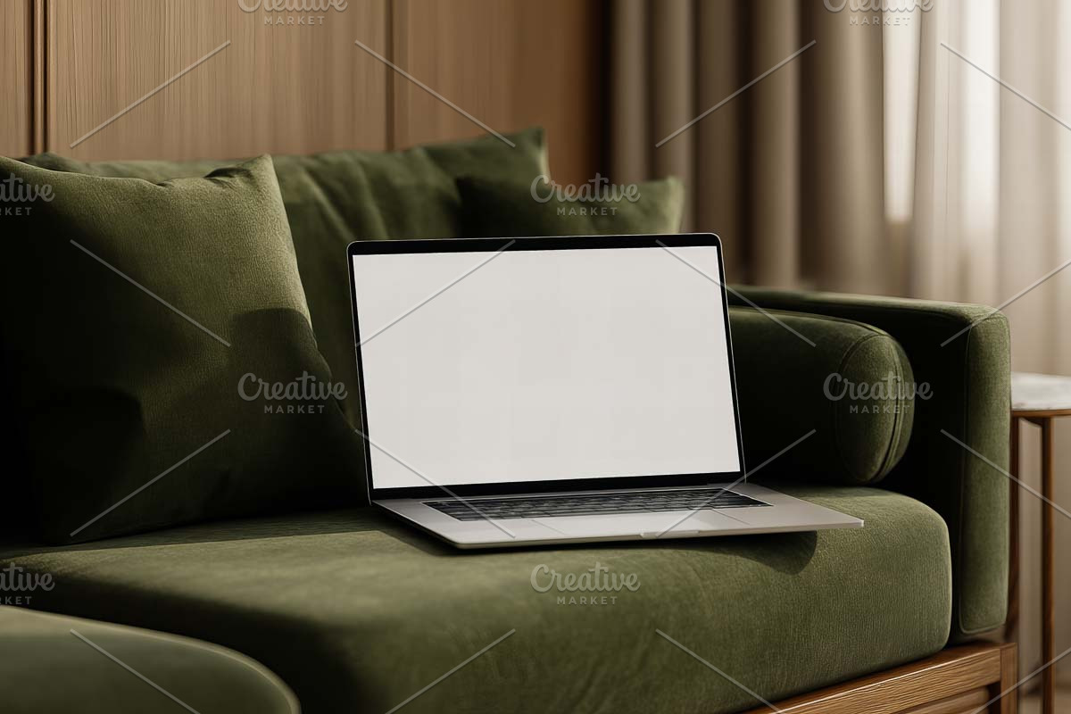 blank laptop display modern interior, a Templates & Theme by VetalStock