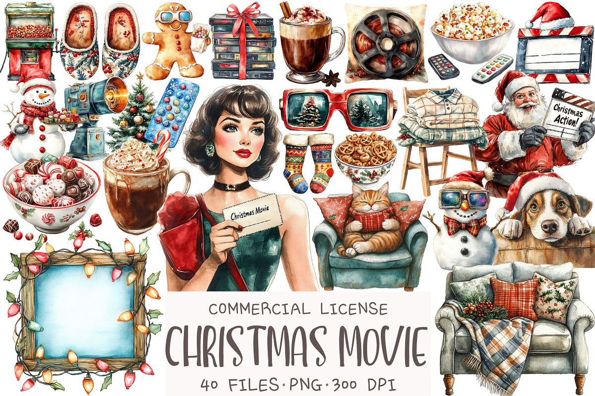 Christmas Movie Night Clipart, an Illustration by OK Design (Photo 1 of 5)