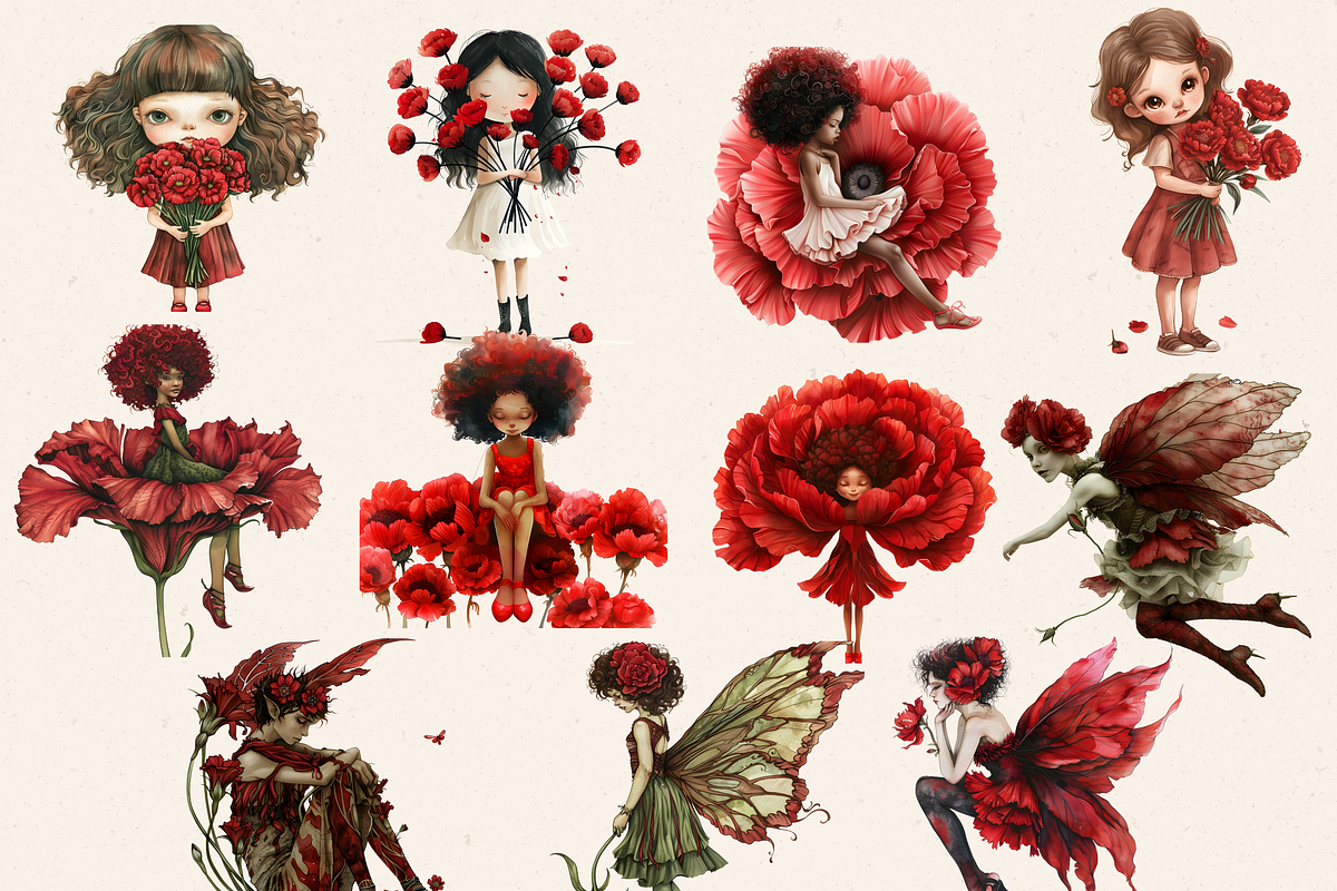 RED CARNATION FAIRY FOREST CLIPART, a Person Illustration by Daring Digies (Photo 3 of 8)